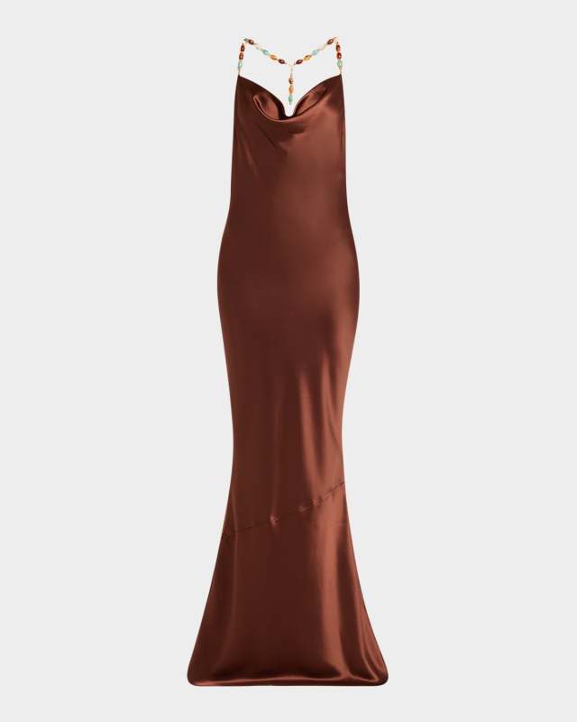 Finley Beaded Satin Slip Gown